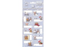 Arch Vánoční etikety samolepky Medvídci světle modrý arch 12 etiket