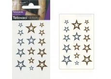 Tetovací obtisky zlaté a stříbrné Hvězdy 10,5 x 6 cm