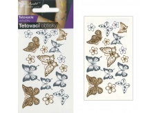 Tetovací obtisky zlaté a stříbrné Motýli 10,5 x 6 cm