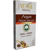 Victoria Beauty Argan Depilační pásky na tělo s arganovým olejem 20 kusů + 2 čisticí ubrousky 22 kusů