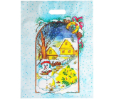 Igelitová taška 46,5 x 35,5 cm mikulášská sněhulák, domečky, stromeček