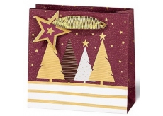 BSB Luxusní dárková papírová taška 14,5 x 15 x 6 cm Vánoční se stromky VDT 439-CD