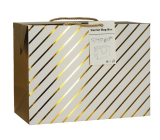 Dárková papírová taška krabice 23 x 16 x 11 cm uzavíratelná, se zlatými proužky