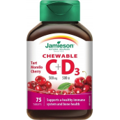 Jamieson Vitamíny C a D3 500 mg/500 IU tablety na cucání s příchutí třešně 75 tablet