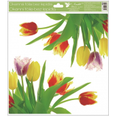 Okenní fólie bez lepidla rohová Tulipány žluté s glitry 30 x 33,5 cm