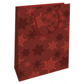 Nekupto Dárková papírová taška 14 x 11 x 6,5 cm Vánoční červená vločky WBS 1918 30