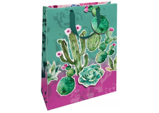 Nekupto Dárková papírová taška matná 22,3 x 33,3 x 10 cm Kaktusy s 3D aplikací kaktusu 1695 LBL