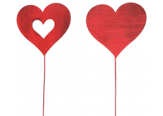 Srdce dřevěné červené zápich 8 cm + drátek, 1 kus