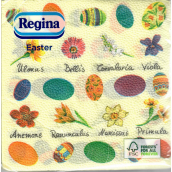 Regina Papírové ubrousky 1 vrstvé 33 x 33 cm 20 kusů Velikonoční žluté, barevné vajíčka a kvítečka
