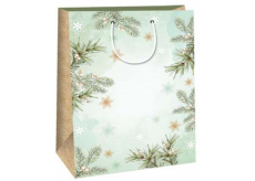 Ditipo Dárková papírová taška 32,4 x 10,2 x 45,5 cm Vánoční světle zelená - větvičky, vločky