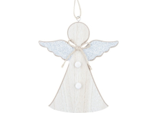 Anděl dřevěný se stříbrnými křídly na zavěšení 15 cm