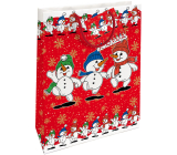 Nekupto Dárková papírová taška 32,5 x 26 x 13 cm Vánoční červená sněhuláci
