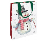 Nekupto Dárková papírová taška s ražbou 17,5 x 11 x 8 cm Vánoční sněhulák