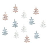Stromeček dřevěný s lepíkem Bílé, hnědé a modré 3,5 cm 12 kusů