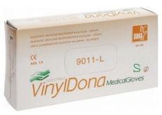 Dona Vinyldona rukavice vinylové nepudrované bezprašné, velikost S 100 kusů v krabici