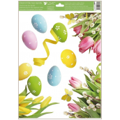 Okenní fólie bez lepidla rohová žluté tulipány a vajíčka 42 x 30 cm