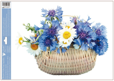 Okenní fólie bez lepidla květiny modré v košíku 42 x 30 cm