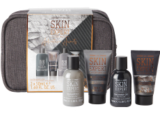 Sunkissed Travel Bag Skin Expert sprchový gel 100 ml + šampon na vlasy 100 ml + peeling na obličej 50 ml + tělové mléko 50 ml + kosmetická taštička, kosmetická sada pro muže