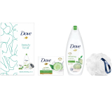 Dove Beauty For All Fresh Refreshing sprchový gel 250 ml + Go Fresh toaletní mýdlo 100 g + mycí houba, kosmetická sada pro ženy