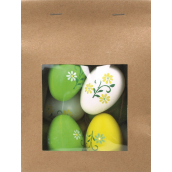 Vajíčka plastová na zavěšení zeleno-bílo-žlutá 6 cm 9 kusů v papírovém sáčku