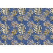 Ditipo Dárkový balicí papír 70 x 100 cm Modrý se zlatým kapradím 2 archy