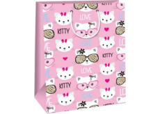Ditipo Dárková papírová taška 32,4 x 44,5 x 10,2 cm Růžová - Kitty, hlavy koček