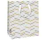 Ditipo Dárková papírová taška 26,4 x 32,4 x 13,7 cm Bílá se stříbrnými, zlatými a šedými proužky