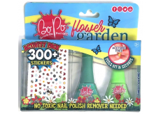 Bo-Po Flower Garden lak na nehty slupovací světle zelený 2,5 ml + lak na nehty slupovací tmavě zelený 2,5 ml + nálepky na nehty, kosmetická sada pro děti