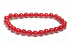 Korál Bamgbus červený náramek elastický přírodní kámen, kulička 6 mm / 16 - 17 cm