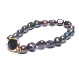 Perla černá s ozdobou náramek elastický přírodní kámen 7 - 8 mm / 16 - 17 cm, symbol ženskosti, přináší obdiv