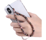 Rodonit přívěsek na mobilní telefon proti ztrátě, přírodní kámen korálek 6 mm / 28,5 cm, kámen odpuštění