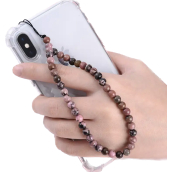 Rodonit Přívěsek na mobilní telefon proti ztrátě, z přírodního kamene korálek 6 mm / 28,5 cm