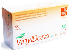 Dona Vinyldona rukavice vinylové nepudrované bezprašné, velikost M 200 kusů v krabici