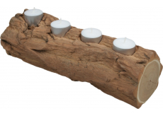 Svícen dřevěný podélný na čtyři čajové svíčky cca 30 x 10 cm s kůrou