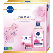 Nivea Rose Touch hydratační denní gel-krém pro všechny typy pleti 50 ml + micelární voda s růžovou organickou vodou 400 ml, kosmetická sada pro ženy