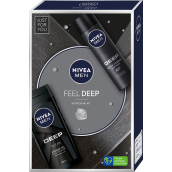 Nivea Men Feel Deep antiperspirant deodorant sprej 150 ml + Deep sprchový gel na tělo, vlasy a tvář 250 ml, kosmetická sada pro muže