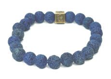 Láva modrý třpyt s královskou mantrou Óm, náramek elastický přírodní kámen, kulička 8 mm / 16 - 17 cm, zrozen ze čtyř živlů