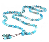 108 Mala Achát modrý náhrdelník, meditační šperk, přírodní kámen vázaný, elastický, korálek 6 mm