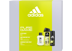 Adidas Pure Game voda po holení 100 ml + deodorant sprej 150 ml + sprchový gel 250 ml, kosmetická sada pro muže