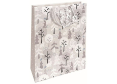 Nekupto Dárková papírová taška 32,5 x 26 x 13 cm Vánoční stromky stříbrná
