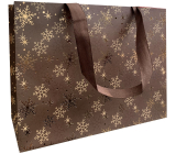 Nekupto Dárková papírová taška s ražbou 23 x 18 cm Vánoční vločky hnědá
