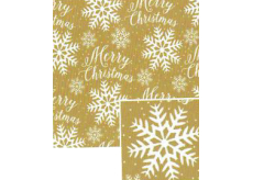 Nekupto Dárkový balicí papír vánoční 70 x 1000 cm Zlatý bílé vločky, nápis