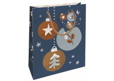 Nekupto Dárková papírová taška 23 x 18 x 10 cm Vánoční baňky modrá