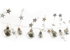 Emos Vánoční girlanda se stříbrnými koulemi a hvězdami 1,9 m, 20 LED, teplá bílá