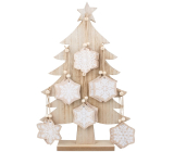 Vánoční stromek dřevěný 41 cm s vločkami na zavěšení 6 cm