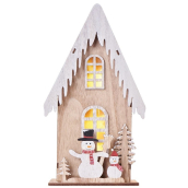 Emos Vánoční dřevěný domek se sněhulákem 28,5 x 16 cm + časovač