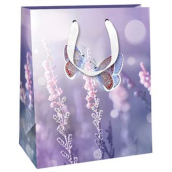 Ditipo Dárková papírová taška 26,4 x 32,7 x 13,6 cm Glitter Fialová motýlci