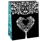 Ditipo Dárková papírová taška 22 x 10 x 29 cm Kreativ Černá bílý strom do tvaru srdce