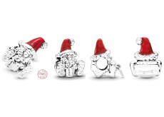 Charm Sterlingové stříbro 925 Santa s červenou čepicí, korálek na náramek Vánoce