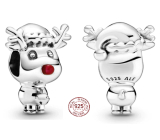 Sterlingové stříbro 925 Rudolf s červeným nosem sob, korálek na náramek Vánoce